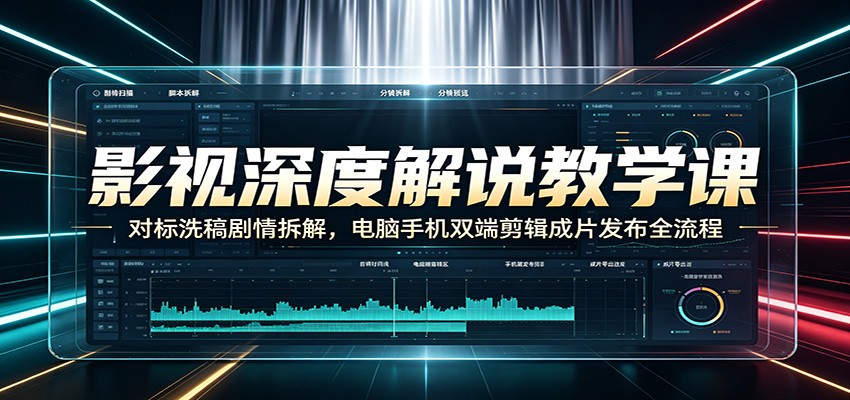 影视深度解说教学课：对标洗稿剧情拆解，电脑手机双端剪辑成片发布全流程