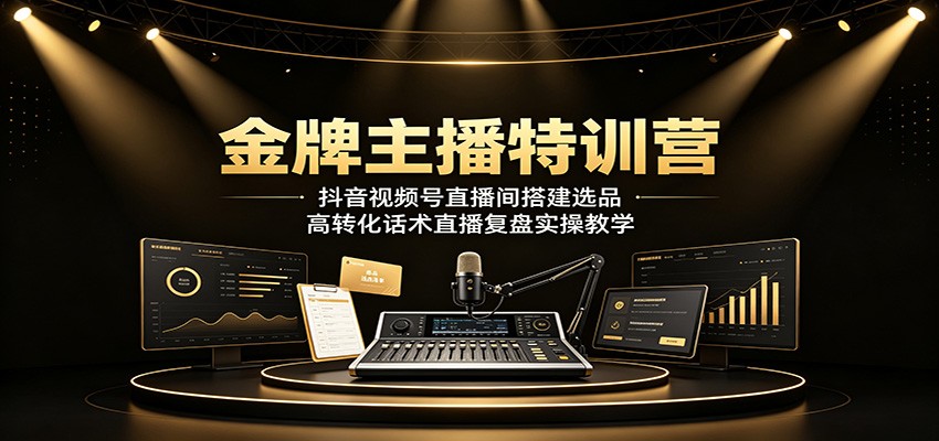 金牌主播特训营：抖音视频号直播间搭建选品，高转化话术直播复盘实操教学