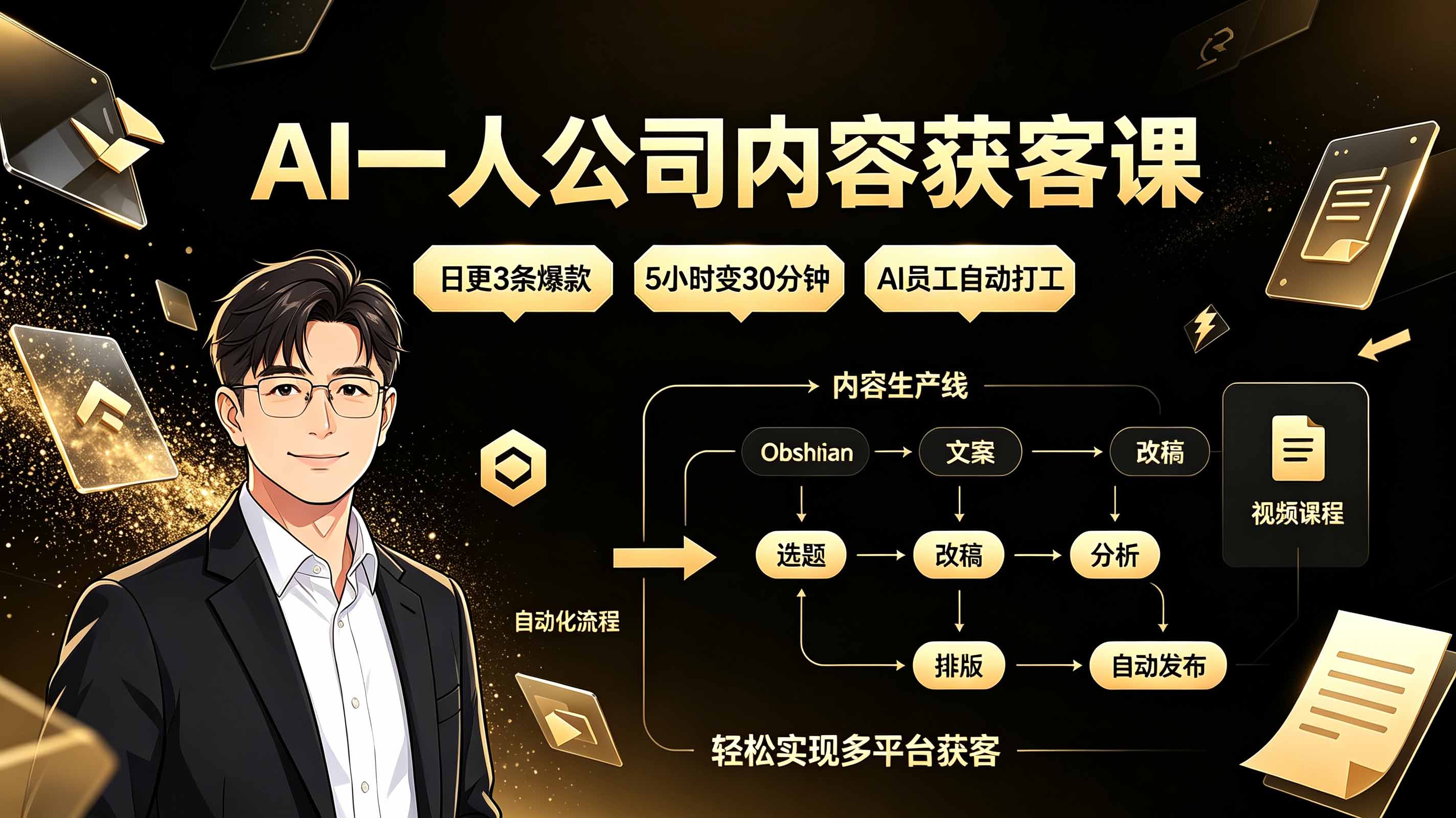 （19387期）AI一人公司内容获客课：日更3条爆款×5小时变30分钟×AI员工自动打工，轻松实现多平台获客
