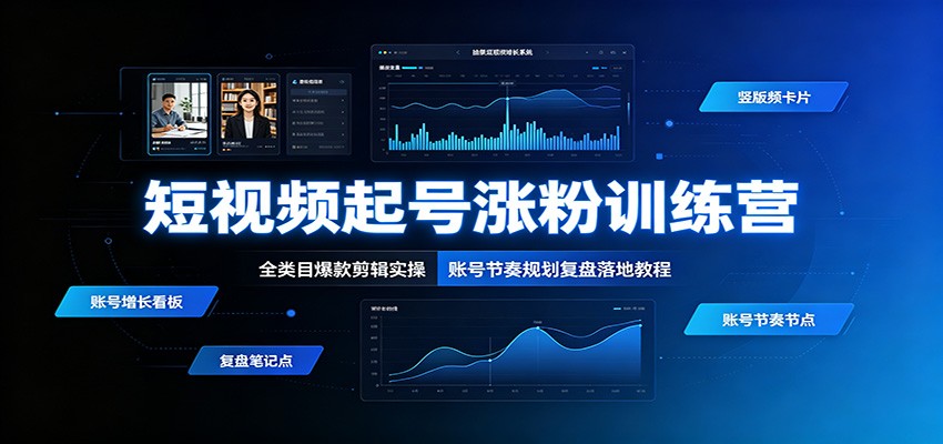 短视频起号涨粉训练营：全类目爆款剪辑实操，账号节奏规划复盘落地教程