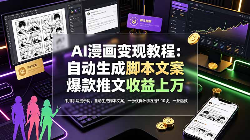 （19170期）AI漫画变现教程：不用手写提示词，自动生成脚本文案，一份伙伴计划万播5-10块，一条爆款推文收益上万
