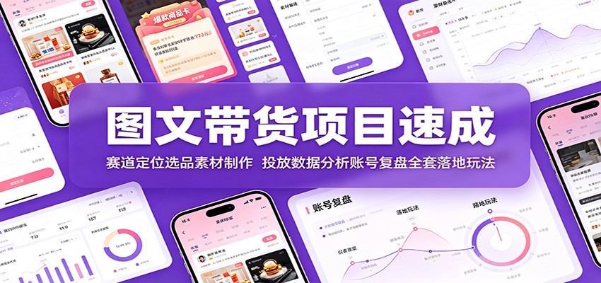 图文带货项目速成：赛道定位选品素材制作，投放数据分析账号复盘全套落地玩法