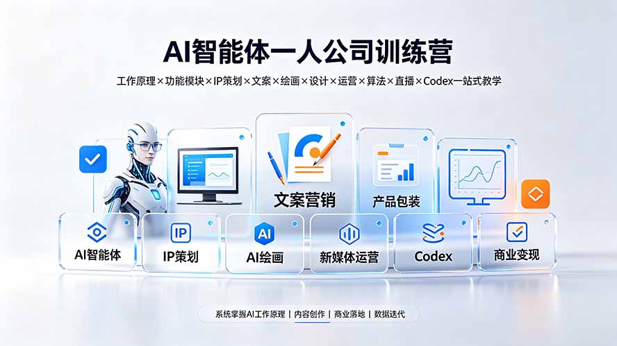 （19502期）AI智能体一人公司训练营：工作原理×功能模块×IP策划×文案×绘画×设计×运营×算法×直播×Codex一站式教学