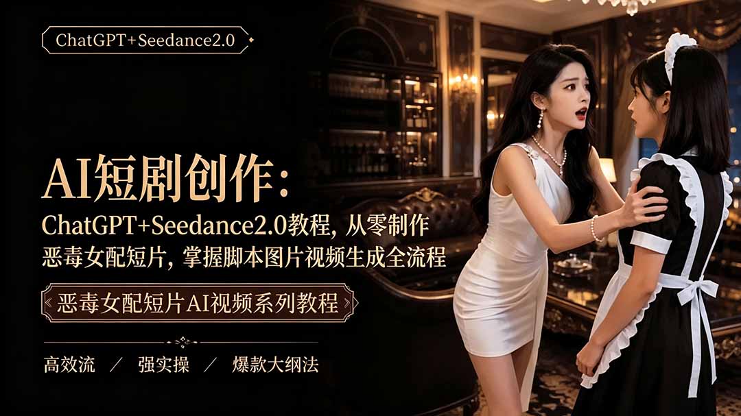 （19545期）AI短剧创作：ChatGPT+Seedance2.0教程，从零制作恶毒女配短片，掌握脚本图片视频生成全流程