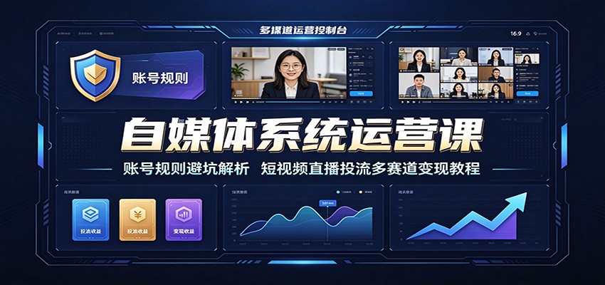 自媒体系统运营课：账号规则避坑解析，短视频直播投流多赛道变现教程