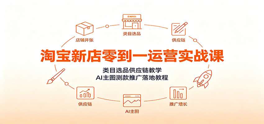 淘宝新店零到一运营实战课：类目选品供应链教学，AI主图测款推广落地教程