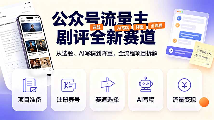 （19348期）公众号流量主剧评全新赛道，从选题、AI写稿到降重，全流程项目拆解