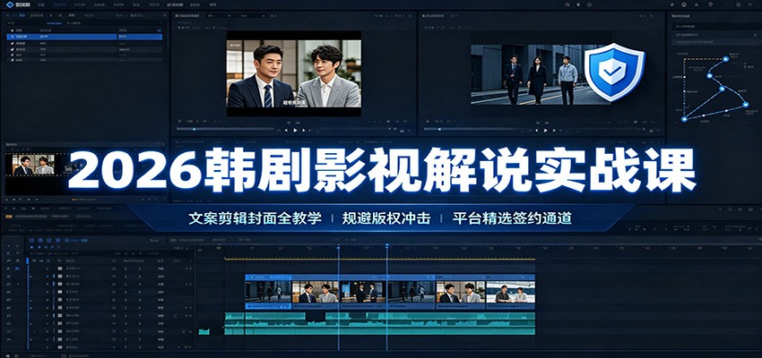 2026韩剧影视解说实战课：文案剪辑封面全教学，规避版权冲击平台精选签约通道