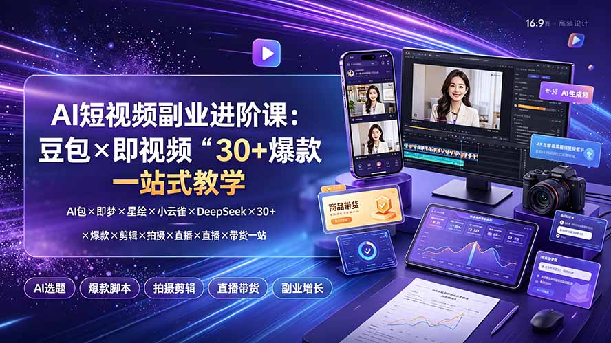 （19458期）AI短视频副业进阶课：豆包×即梦×星绘×小云雀×DeepSeek×30+爆款×剪辑×拍摄×直播×带货一站式教学