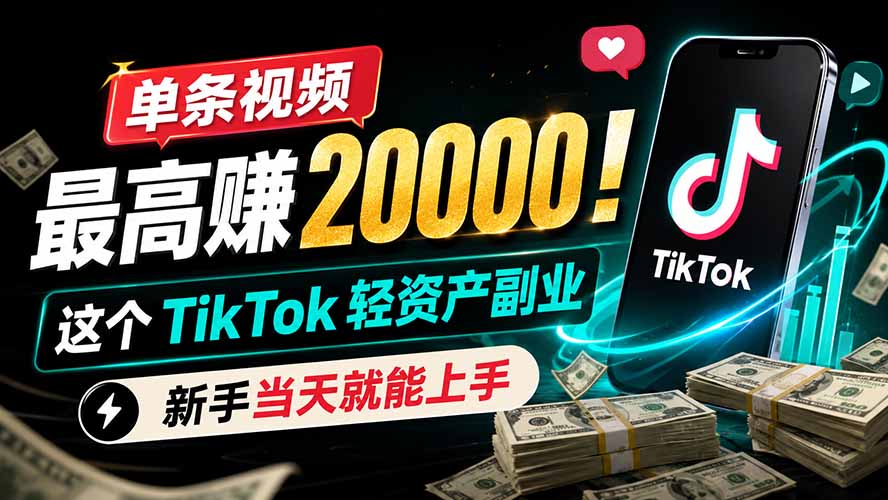 （19457期）单条视频最高赚 20000！这个 TikTok 轻资产副业，新手当天就能上手