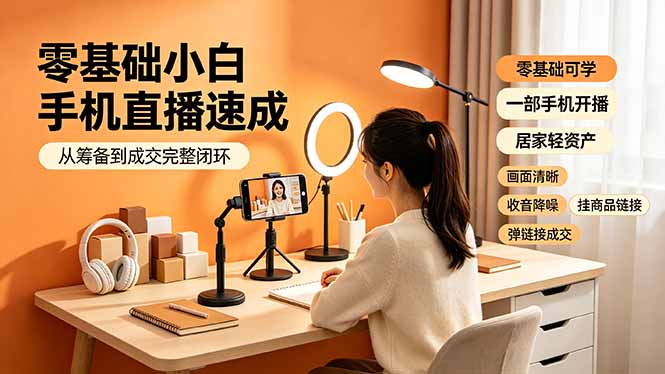 （19231期）零基础小白手机直播速成，从筹备到成交完整闭环，适配苹果安卓系统，解决杂音卡顿留人难问题