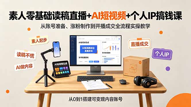 （19232期）素人零基础读稿直播+AI短视频+个人IP搞钱课，从账号准备、涨粉制作到开播成交全流程实操教学