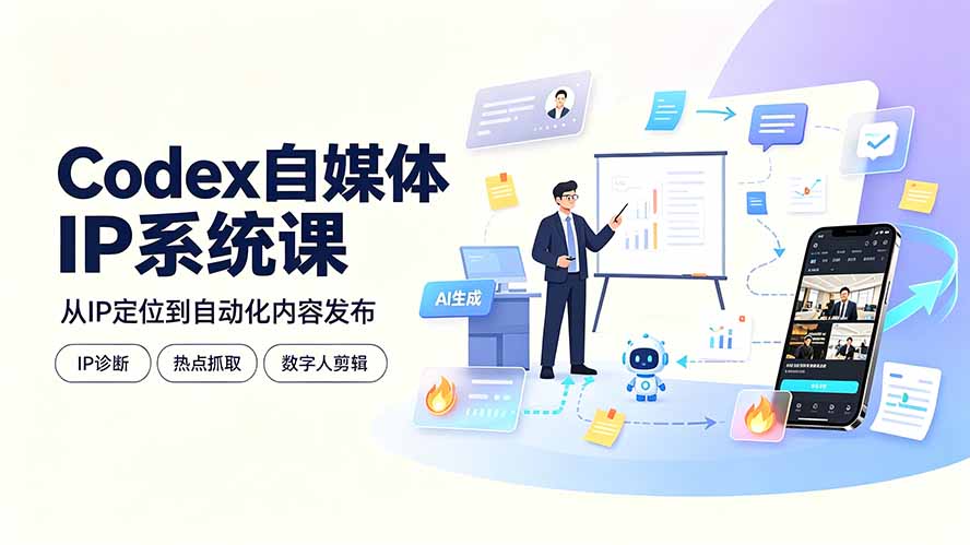 （19258期）Codex自媒体IP系统课：IP诊断/热点抓取/IP蒸馏 Skill，爆款复刻数字人多平台自动发布教程