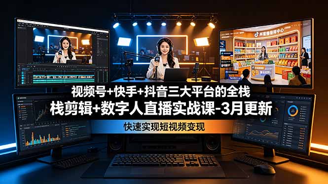 （19146期）视频号+快手+抖音三大平台的全栈剪辑+数字人直播实战课-3月更新：快速实现短视频变现