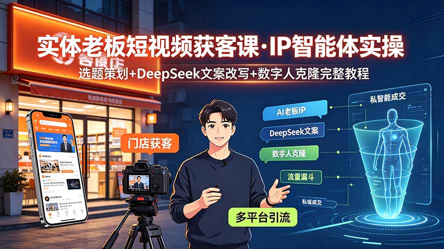 （19260期）实体老板短视频获客课·IP智能体实操｜选题策划+DeepSeek文案改写+数字人克隆完整教程