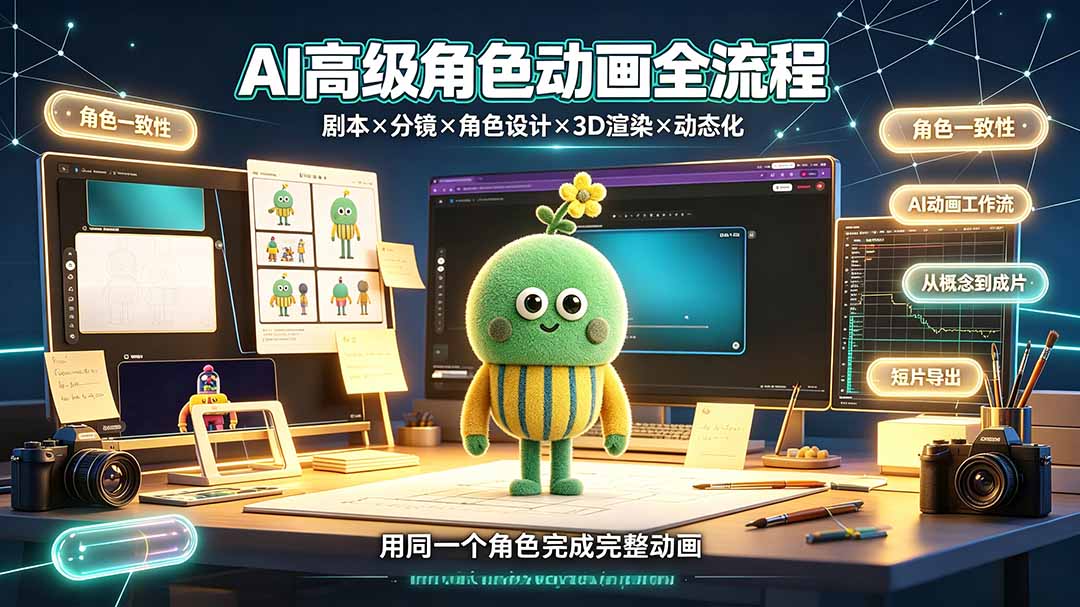（19304期）AI高级角色动画全流程：剧本×分镜×角色设计×3D渲染×动态化，从概念到成片一站式教学
