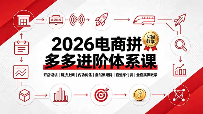（19206期）2026电商拼多多进阶体系课，开店避坑，链接上架，内功优化，自然流矩阵｜直通车付费｜全套实操教学