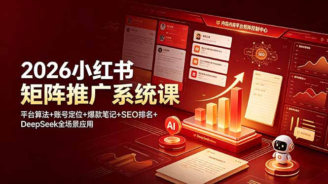 （19129期）2026小红书矩阵推广系统课：平台算法+账号定位+爆款笔记+SEO排名+DeepSeek全场景应用