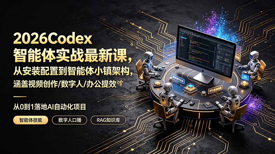 （19237期）2026Codex智能体实战最新课，从安装配置到智能体小镇架构，涵盖视频创作/数字人/办公提效全技能