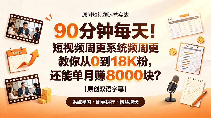 （19265期）90 分钟每天！短视频周更系统教你从 0 到 18K 粉，还能单月赚 8000 块？【原创双语字幕】