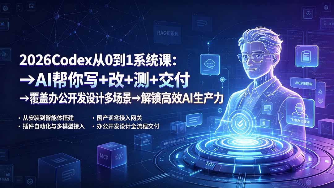 （19461期）2026Codex从0到1系统课：→AI帮你写+改+测+交付→覆盖办公开发设计多场景→解锁高效AI生产力