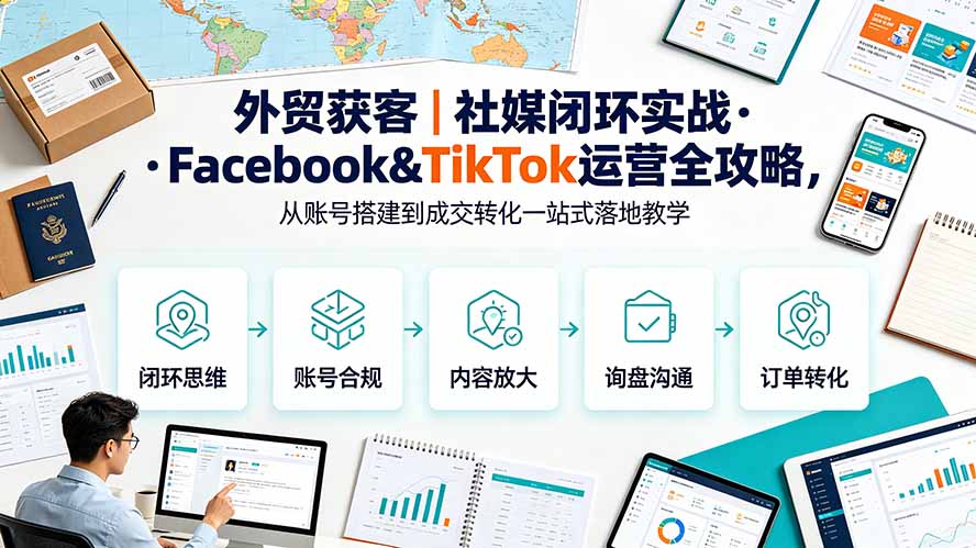 （19526期）外贸获客｜社媒闭环实战·Facebook&TikTok运营全攻略，从账号搭建到成交转化一站式落地教学
