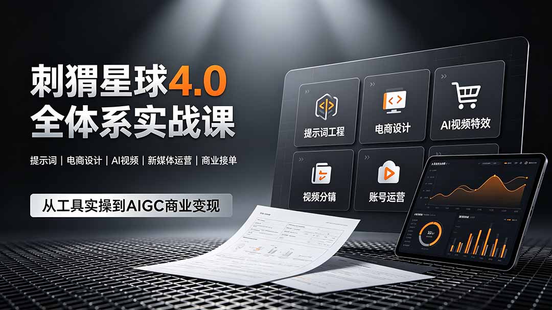 （19224期）刺猬星球4.0全体系实战课，覆盖提示词工程、电商设计、AI视频特效与新媒体运营，一站式掌握AIGC商业核心技能