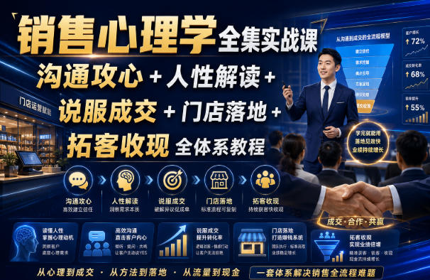 销售心理学全集实战课｜沟通攻心+人性解读+说服成交+门店落地+拓客收现全体系教程