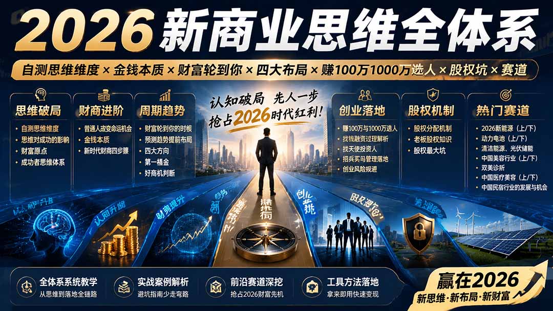 （19696期）2026新商业思维全体系：自测思维维度×金钱本质×财富轮到你×四大布局×赚100万1000万选人×股权坑×赛道