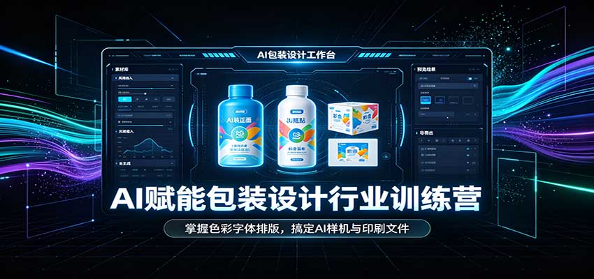 AI赋能包装设计行业训练营:掌握色彩字体排版,搞定AI样机与印刷文件