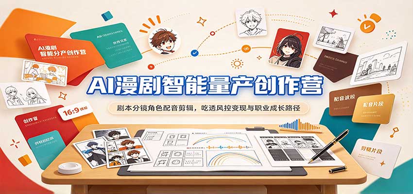 AI漫剧智能量产创作营:剧本分镜角色配音剪辑,吃透风控变现与职业成长路径