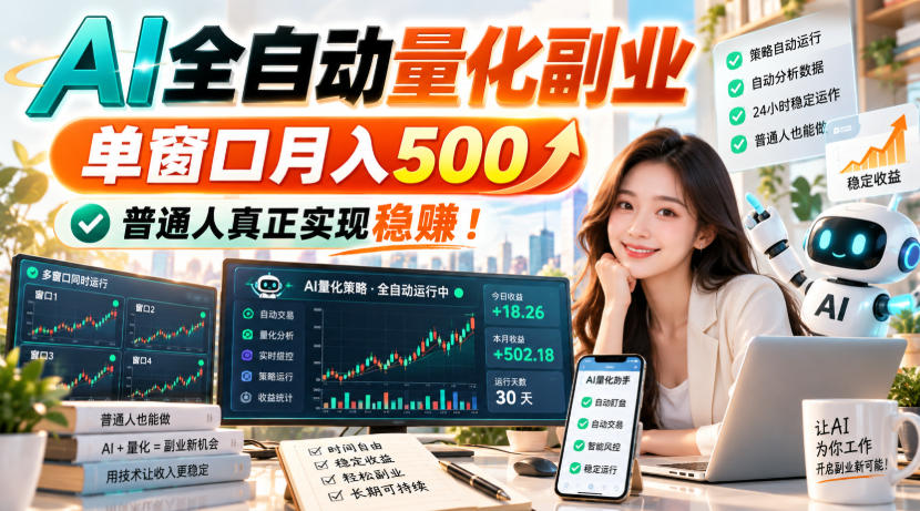(20734期)AI全自动量化副业,单窗口月入500,普通人真正实现稳赚!