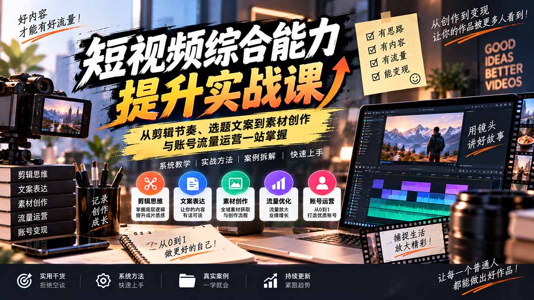 （20599期）短视频综合能力提升实战课：从剪辑节奏、选题文案到素材创作与账号流量运营一站掌握