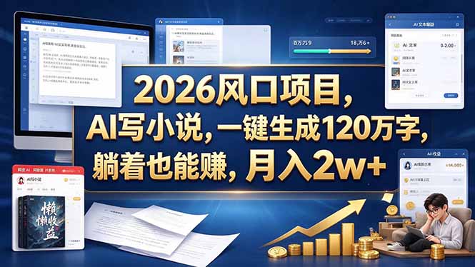 (20653期)2026 风口项目,AI 写小说,一键生成 120 万字,躺着也能赚,月入 2w +