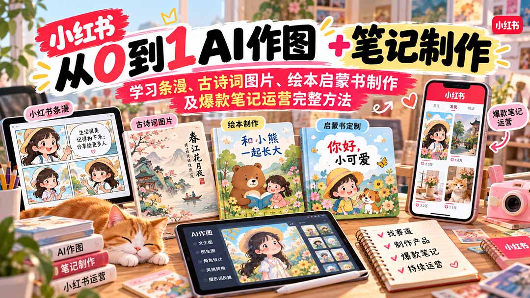 (20655期)2026小红书AI内容创作从0到1:学习条漫、古诗词图片、绘本启蒙书制作及爆款笔记运营完整方法