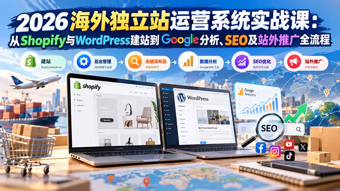 (20689期)2026海外独立站运营系统实战课:从Shopify与WordPress建站到Google分析、SEO及站外推广全流程