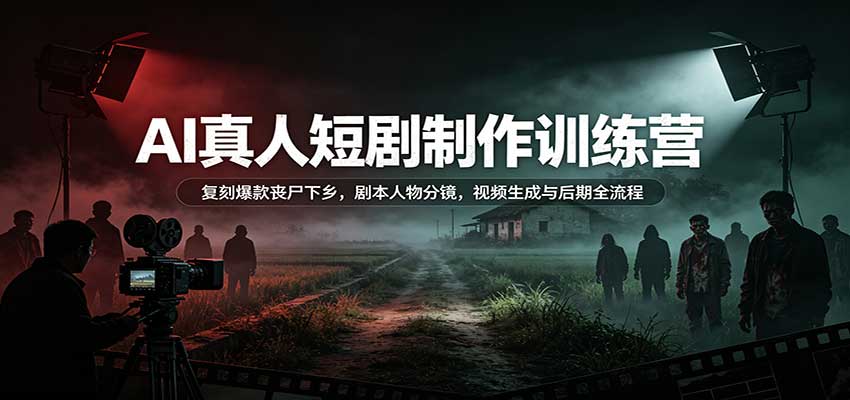 AI真人短剧制作训练营：复刻爆款丧尸下乡，剧本人物分镜，视频生成与后期全流程