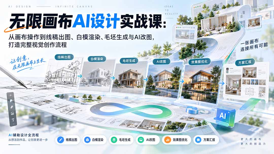 （20612期）【无水印】无限画布AI设计实战课-更新：从画布操作到线稿出图、白模渲染、毛坯生成与AI改图，打造完整视觉创作流程