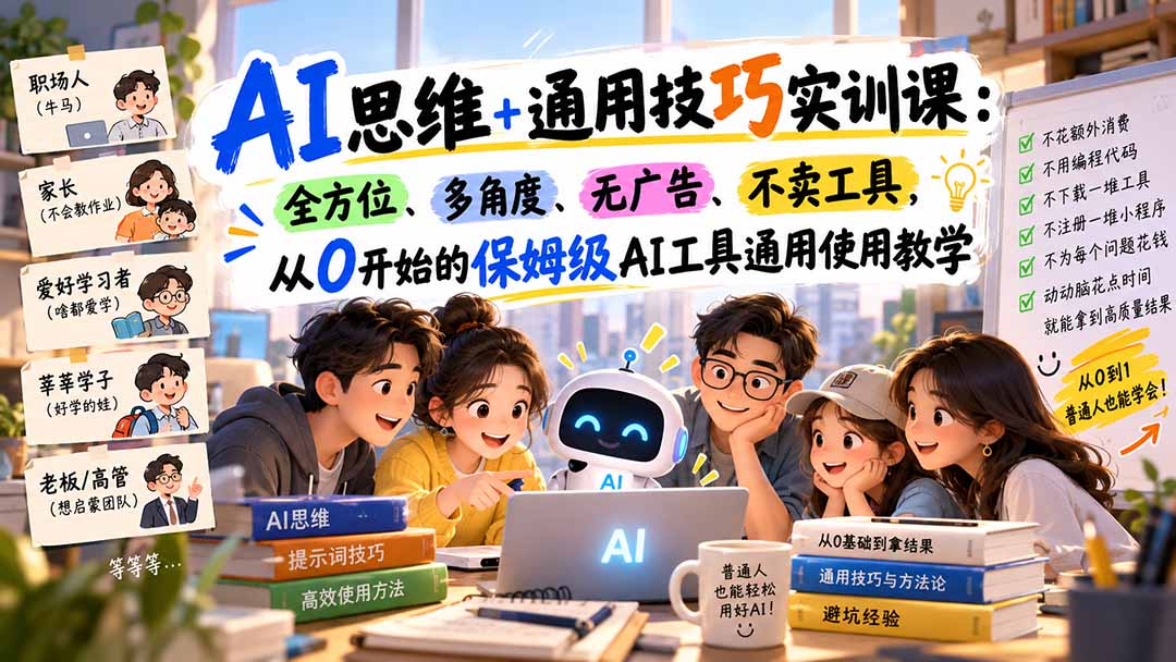(20680期)AI思维+通用技巧实训课:全方位、多角度、无广告、不卖工具,从0开始的保姆级AI工具通用使用教学