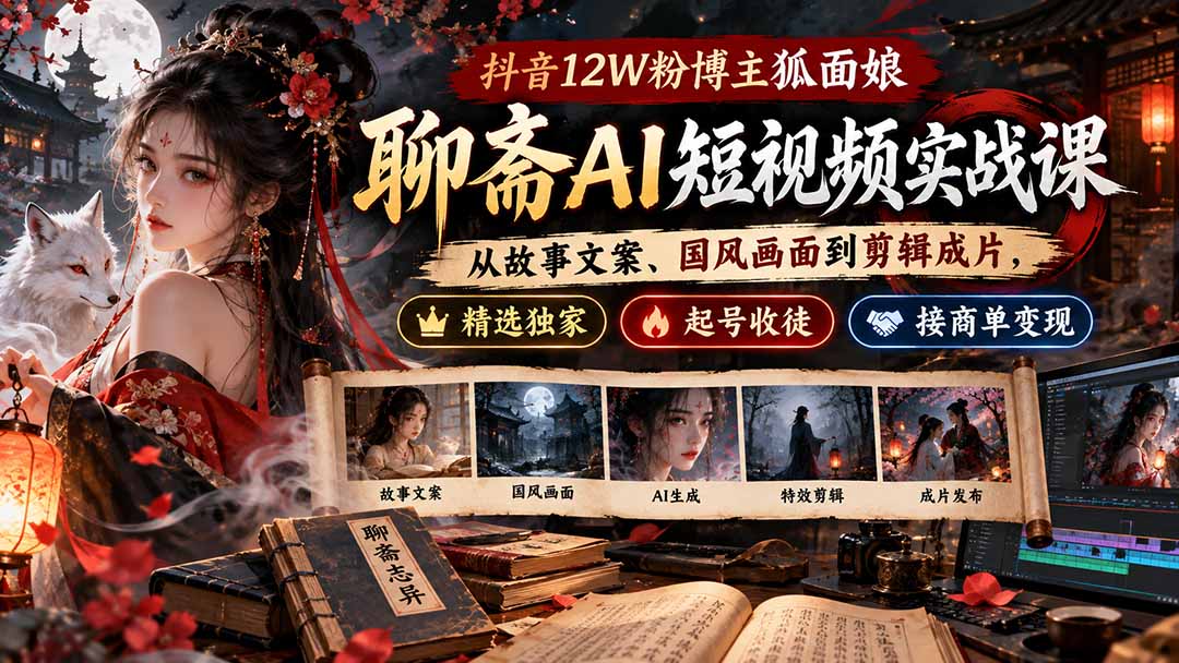 （20639期）抖音12W粉博主狐面娘-聊斋AI短视频实战课：从故事文案、国风画面到剪辑成片，精选独家+起号收徒+接商单变现