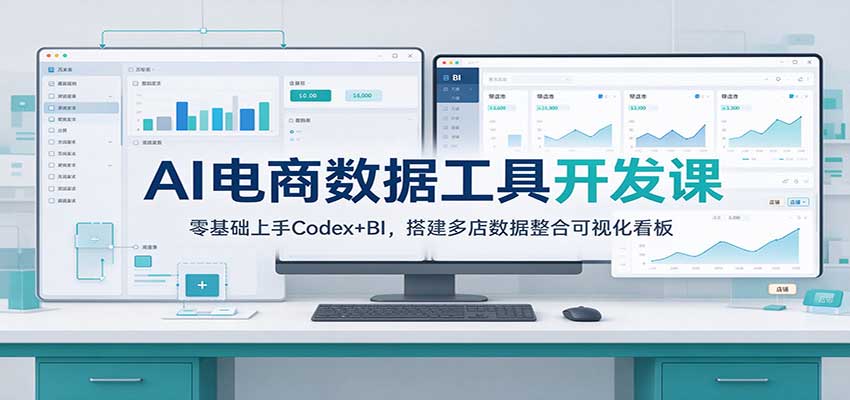 AI电商数据工具开发课:零基础上手Codex+BI,搭建多店数据整合可视化看板