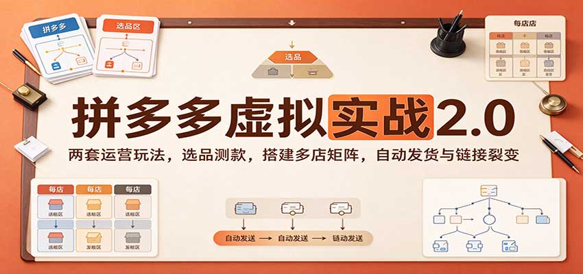 拼多多虚拟实战2.0：两套运营玩法，选品测款，搭建多店矩阵，自动发货与链接裂变