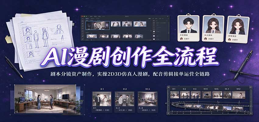 AI漫剧创作全流程:剧本分镜资产制作,实操2D3D仿真人漫剧,配音剪辑接单运营全链路